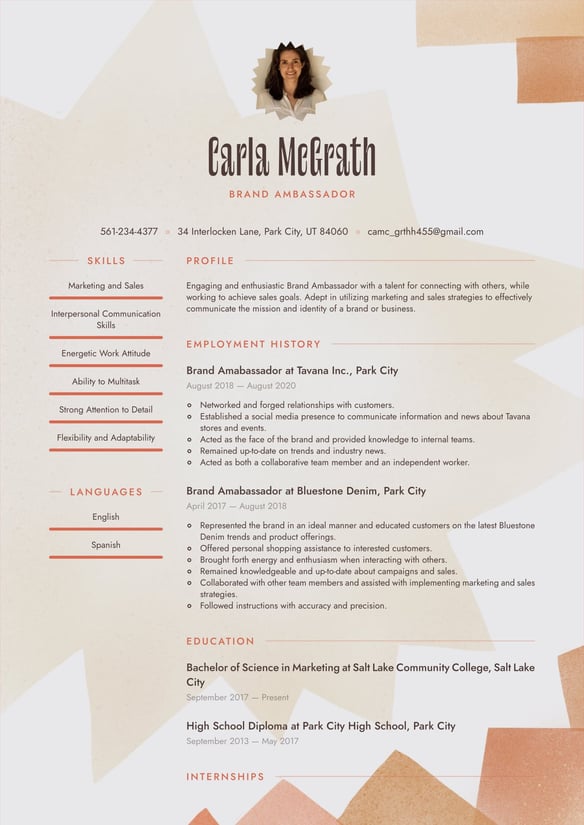 Brand Ambassador resume example
