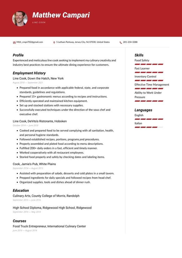 Line Cook resume example