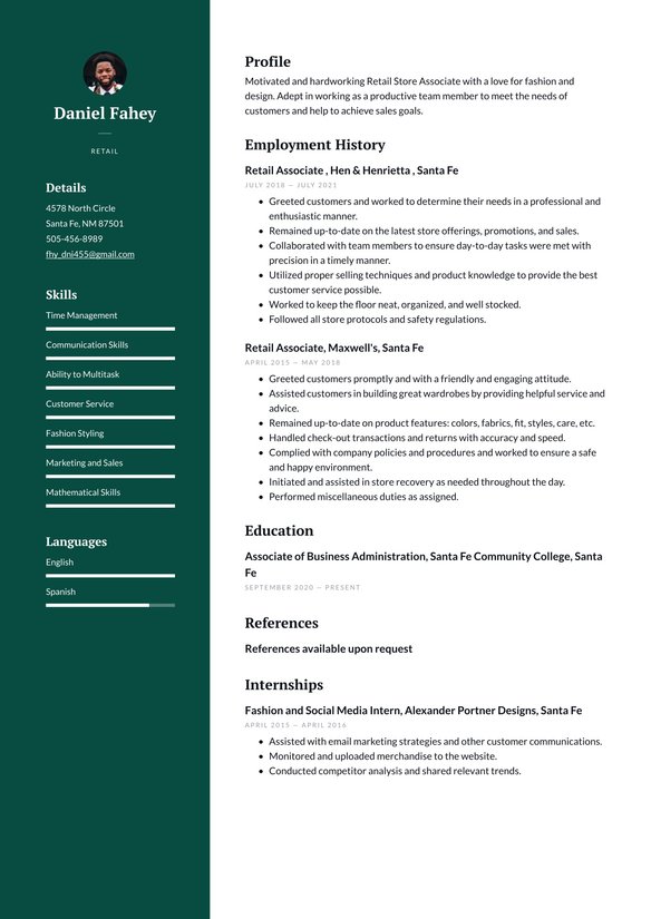 Retail resume example
