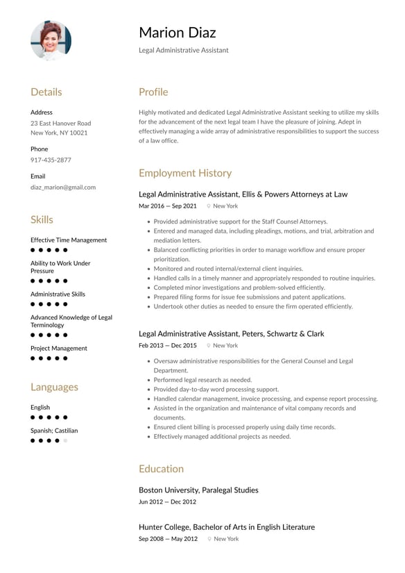 Legal resume example