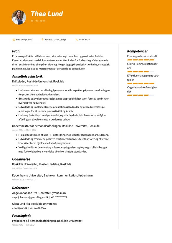 Driftsleder resume example