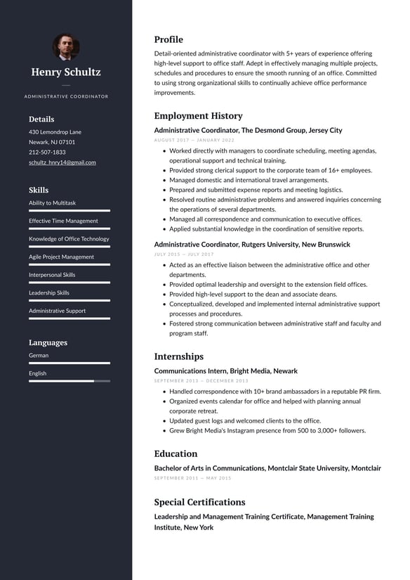 Administrative Coordinator resume example