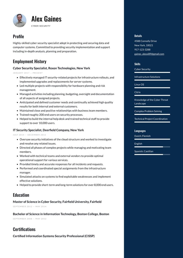 Cyber Security resume example