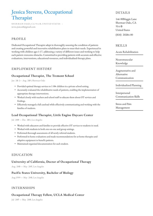 Occupational Therapist  resume example