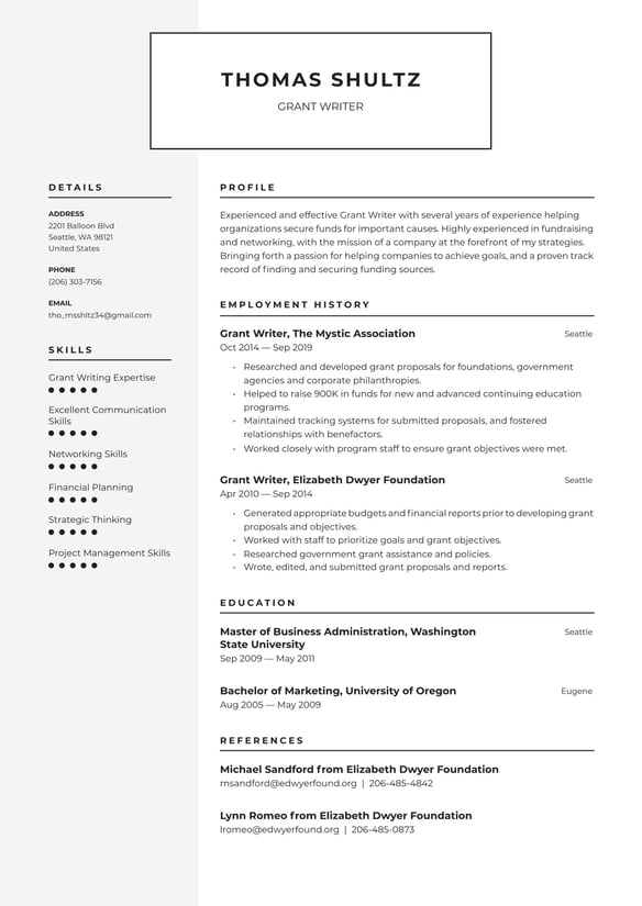 Grant Writer resume example