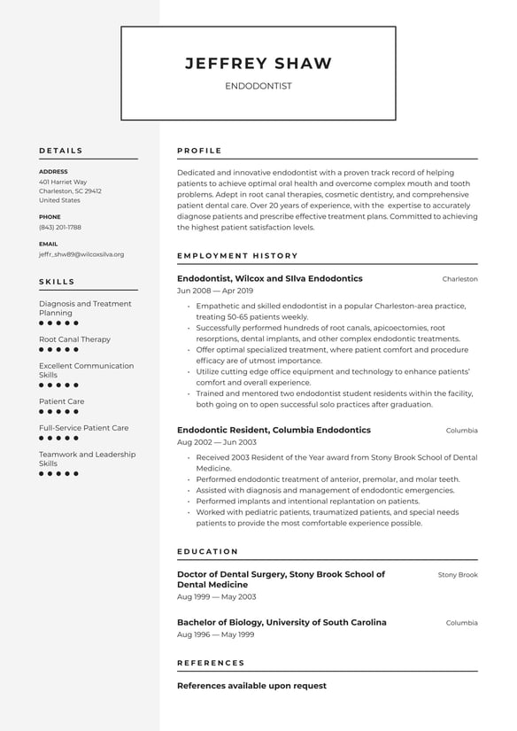 Endodontist resume example