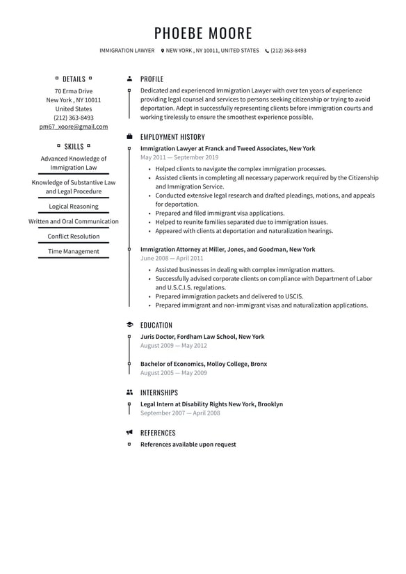 Immigration Lawyer resume example