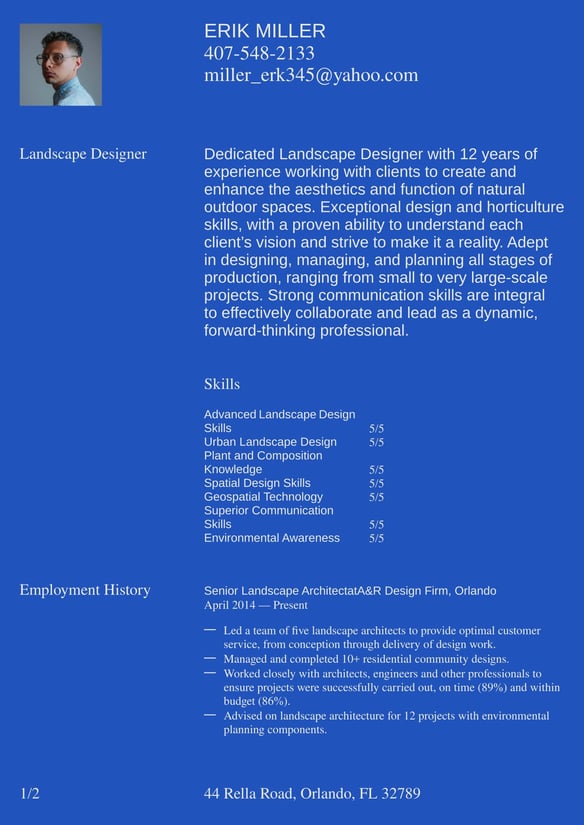 Landscape Designer resume example