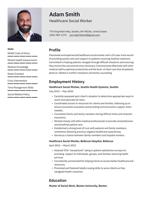 Healthcare Social Worker resume example