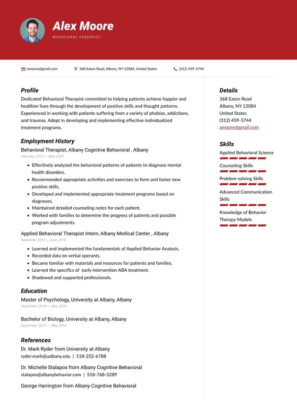 Behavioral Therapist resume example