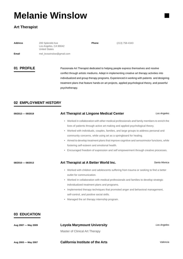 Art Therapist resume example