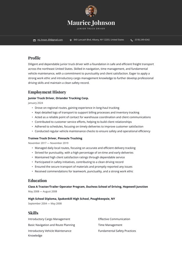 Entry-level Truck Driver Translation missing: en.examples.cover_letter_example