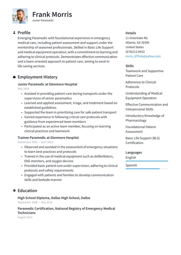 Entry-level Paramedic Translation missing: en.examples.cover_letter_example