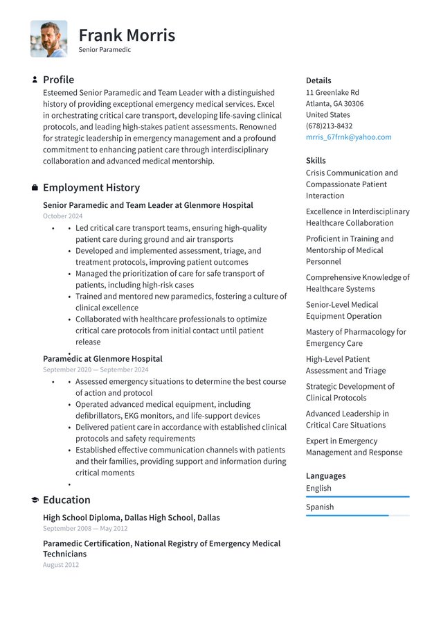 Senior-level Paramedic Translation missing: en.examples.cover_letter_example