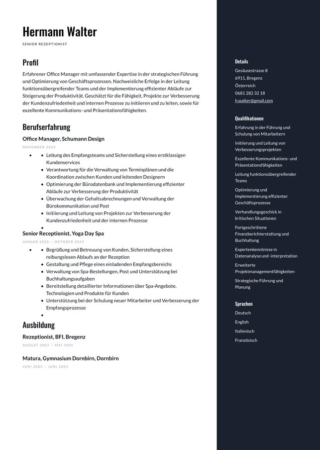 mit viel Berufserfahrung Rezeptionist Translation missing: de-AT.examples.cover_letter_example