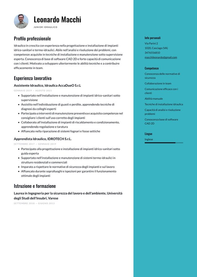 Esperienza minima o nulla idraulico Translation missing: it.examples.cover_letter_example Esperienza minima o nulla idraulico Translation missing: it.examples.cover_letter_example