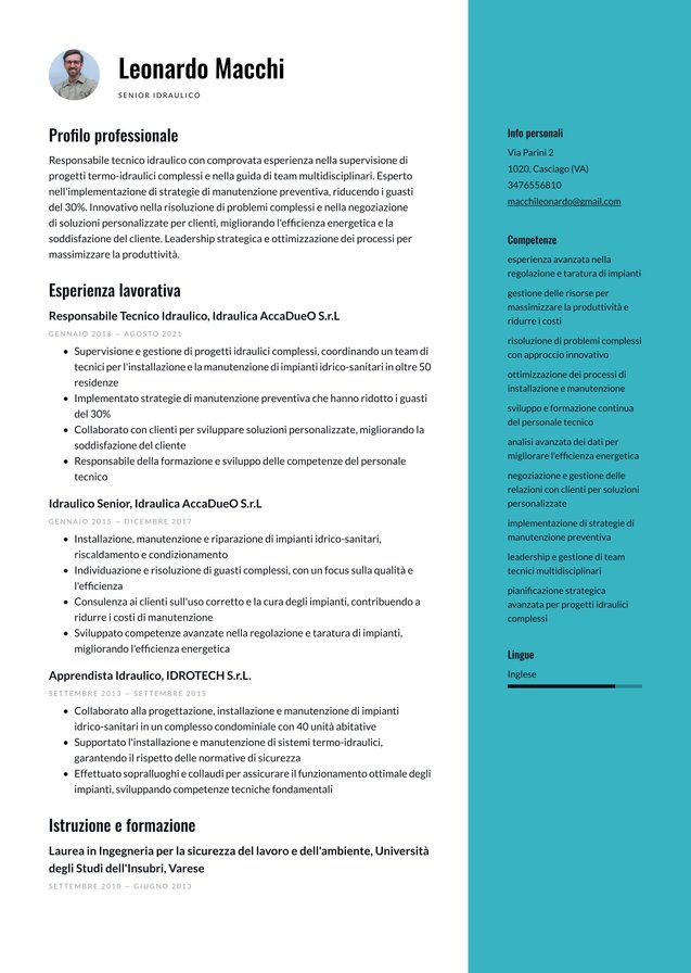 Esperienza avanzata idraulico Translation missing: it.examples.cover_letter_example Esperienza avanzata idraulico Translation missing: it.examples.cover_letter_example