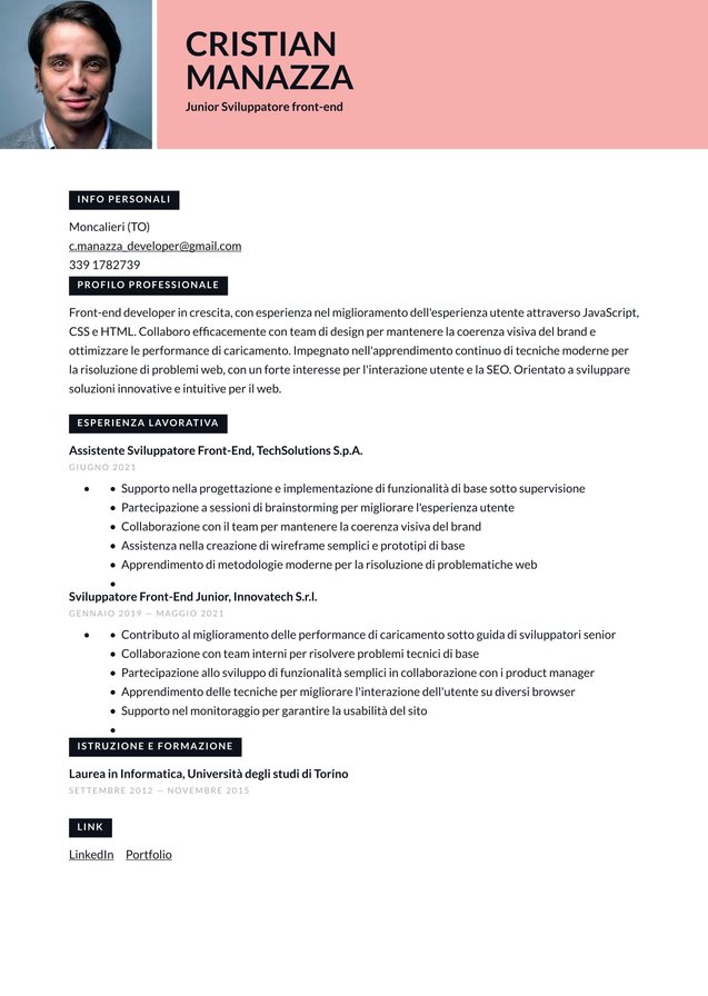 Esperienza minima o nulla Sviluppatore front-end Translation missing: it.examples.cover_letter_example Esperienza minima o nulla Sviluppatore front-end Translation missing: it.examples.cover_letter_example