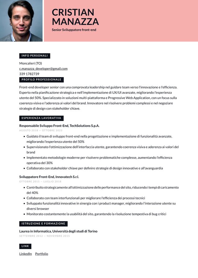 Esperienza avanzata Sviluppatore front-end Translation missing: it.examples.cover_letter_example Esperienza avanzata Sviluppatore front-end Translation missing: it.examples.cover_letter_example