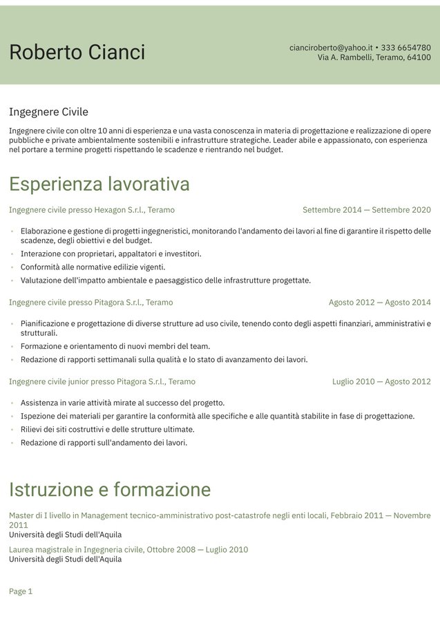 Esperienza intermedia ingegnere civile Translation missing: it.examples.cover_letter_example