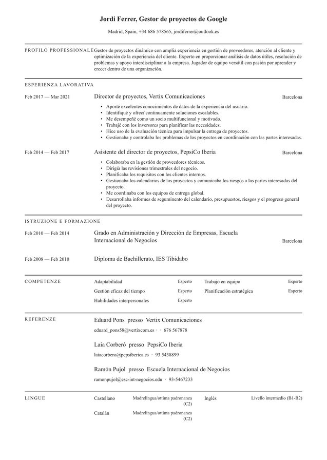 Esperienza intermedia curriculum vitae in spagnolo  Translation missing: it.examples.cover_letter_example
