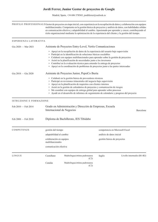 Esperienza minima o nulla curriculum vitae in spagnolo  Translation missing: it.examples.cover_letter_example