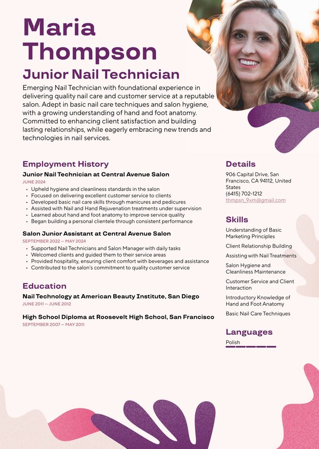 Entry-level Nail Technician  Translation missing: en.examples.cover_letter_example