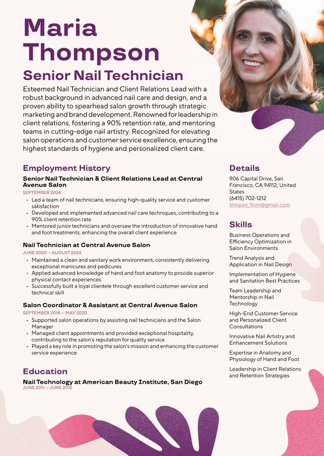Senior-level Nail Technician  Translation missing: en.examples.cover_letter_example