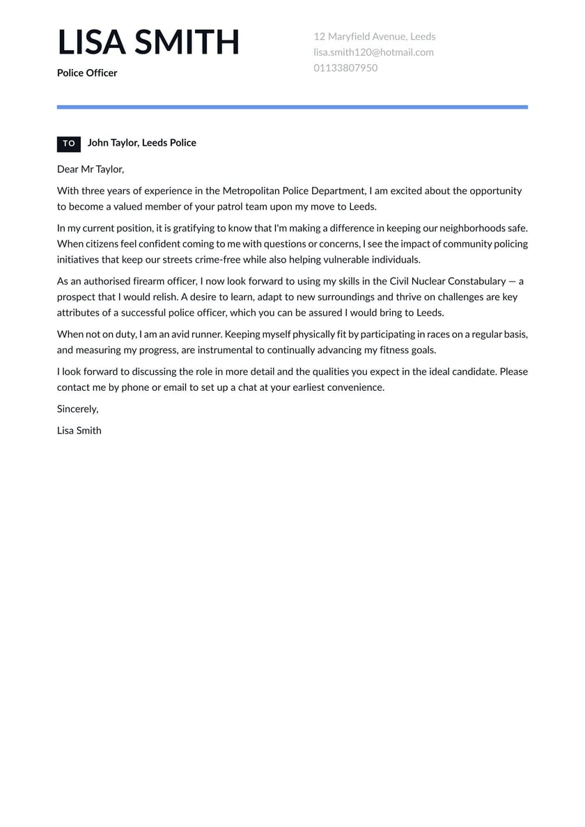 Police Cover Letter Examples for UK Market (2025) · Resume.io