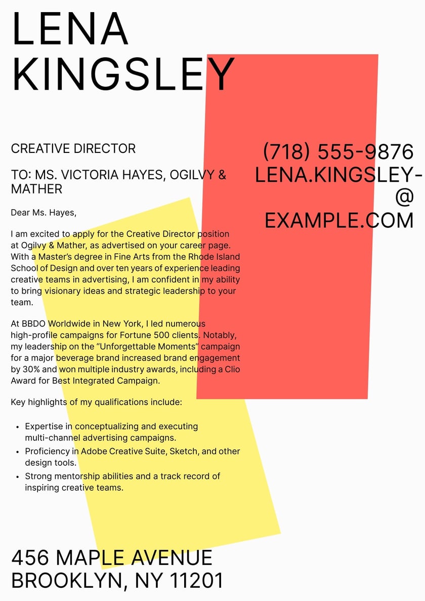 Creative Director Cover Letter Examples & Expert Tips · Resume.io