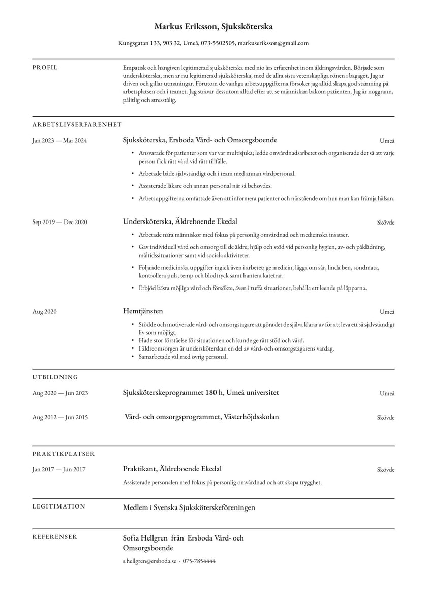 Sjukskoterska Cv Exempel Skrivtips 2021 Gratis Guide