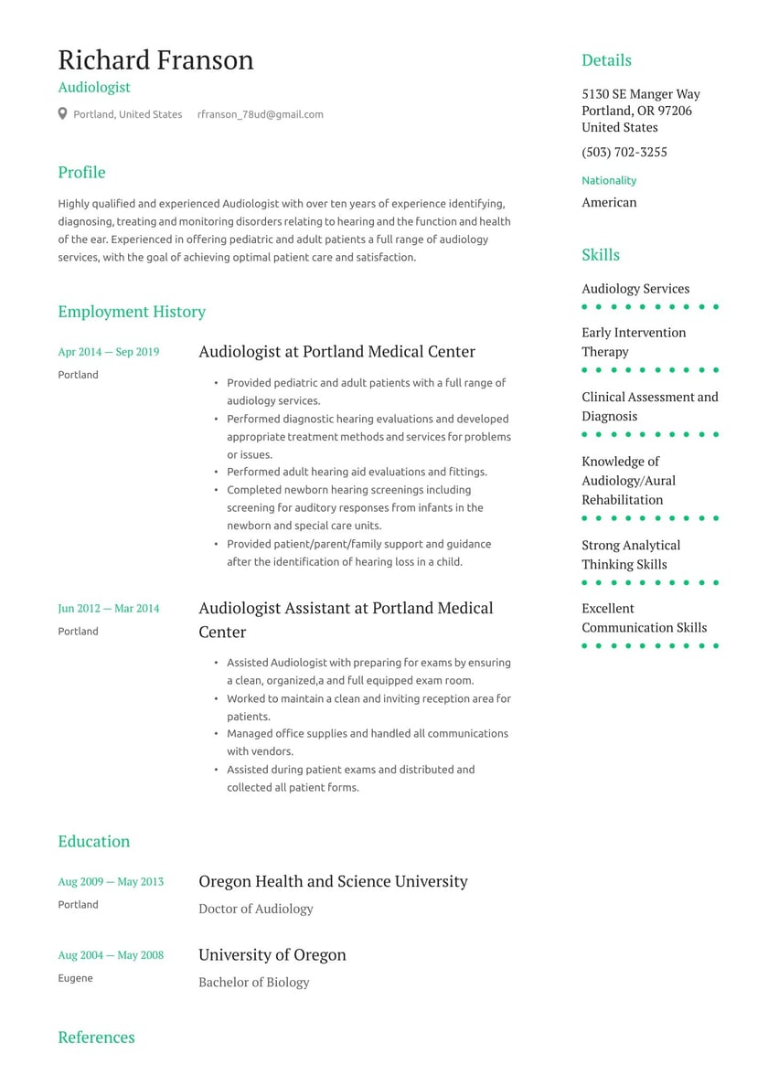 Audiologist Resume Examples Writing Tips 2021 Free Guide