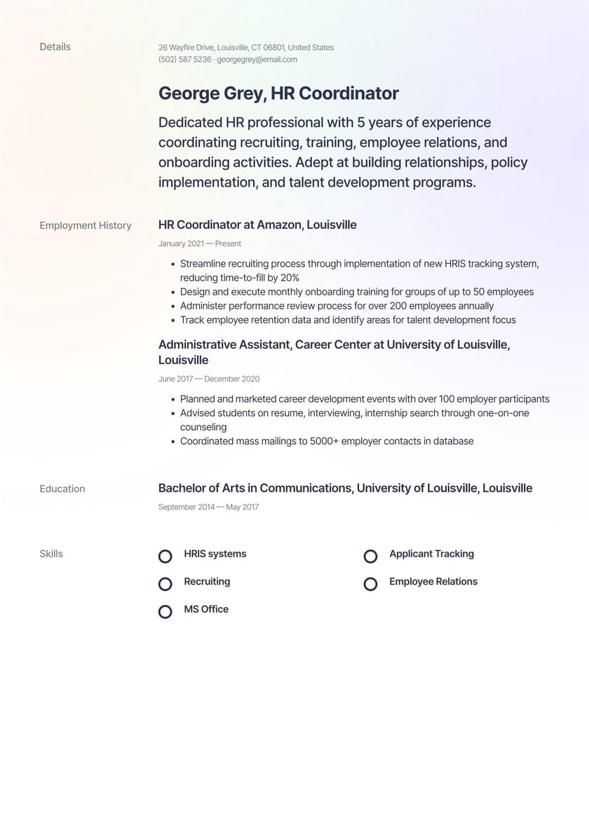 HR Coordinators Resume Examples &amp; Templates (2025) · Resume.io