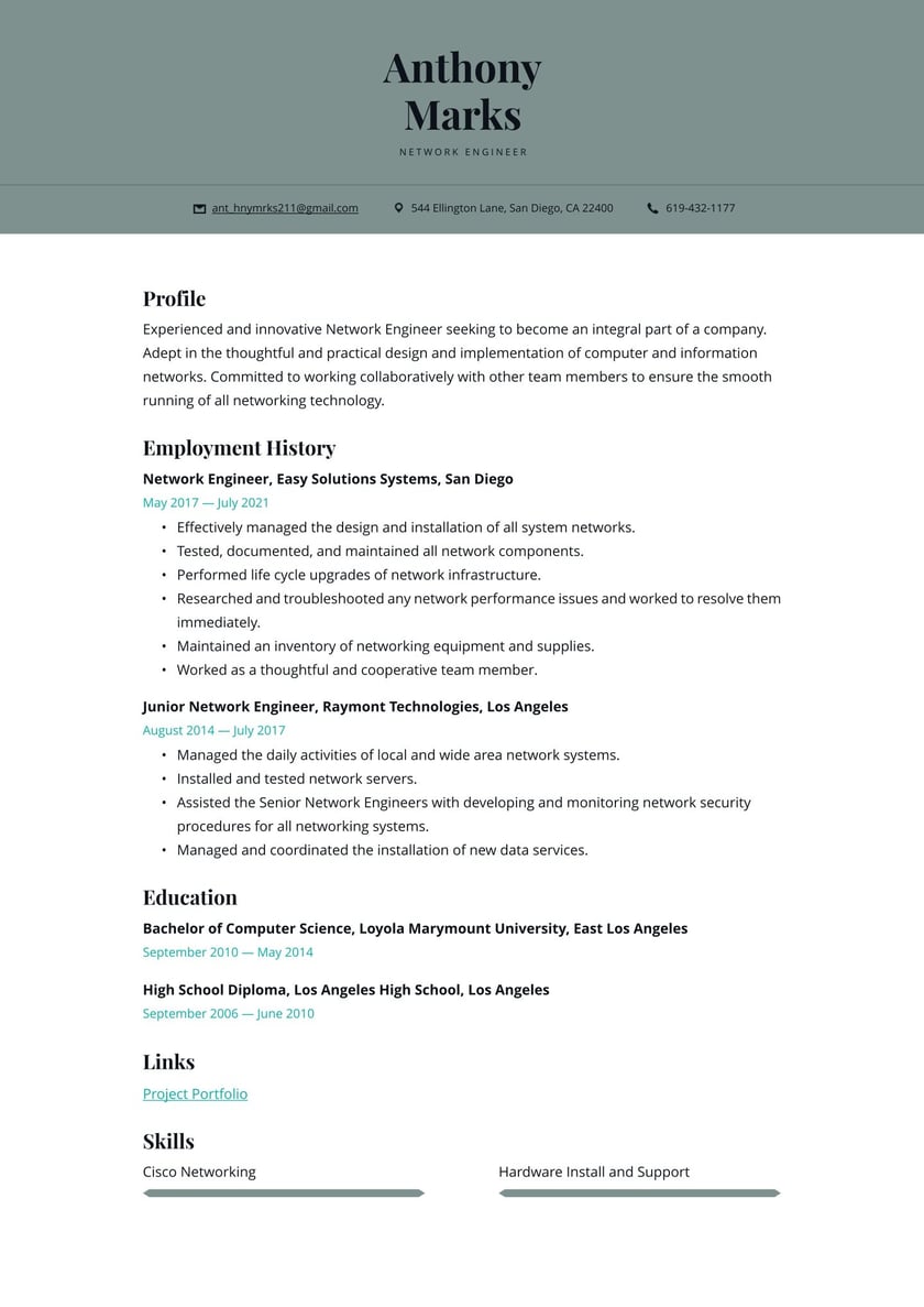 Network Engineer Resume Examples Writing Tips 2021 Free Guide