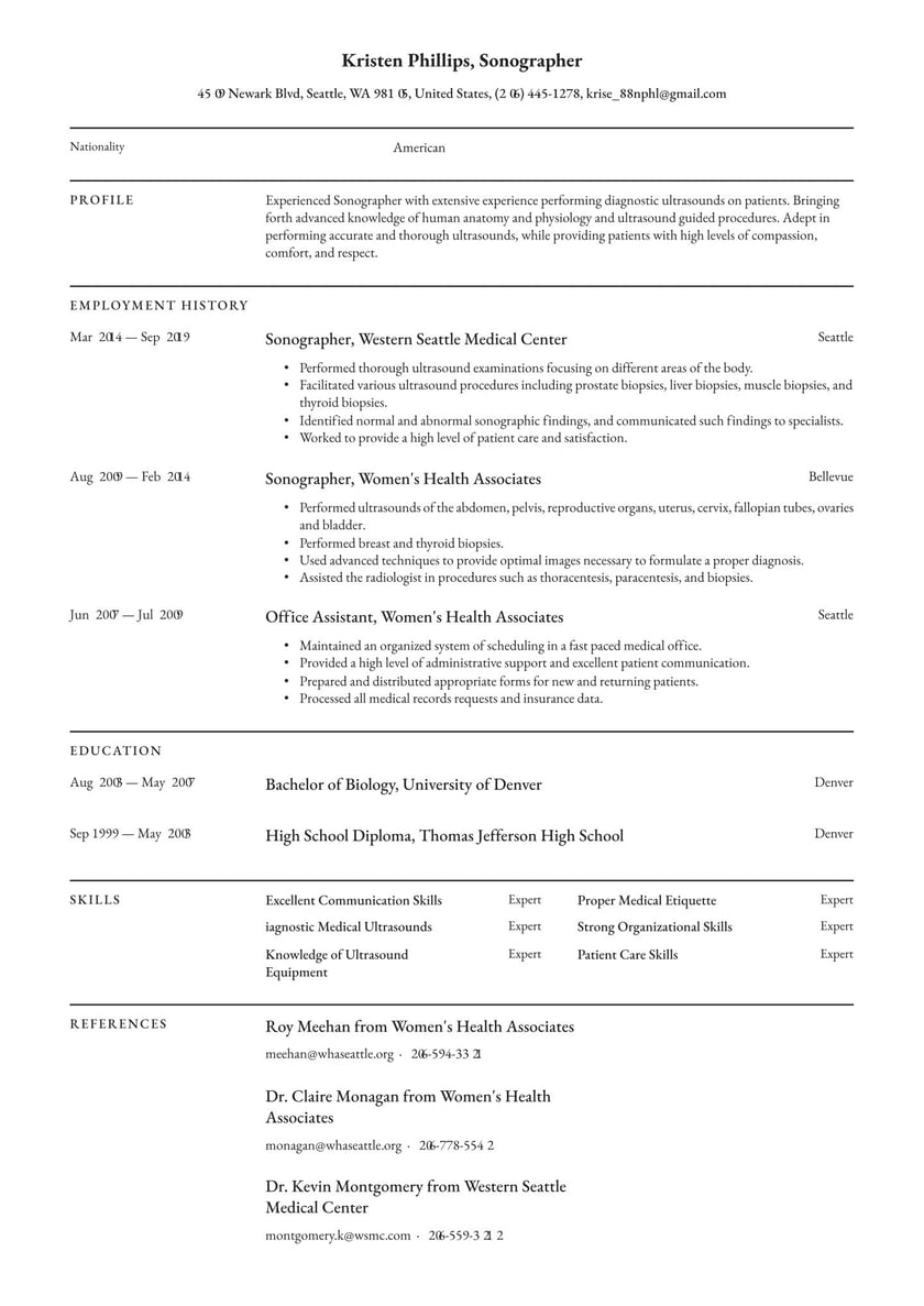 Sonographer Resume Examples Writing Tips 2021 Free Guide