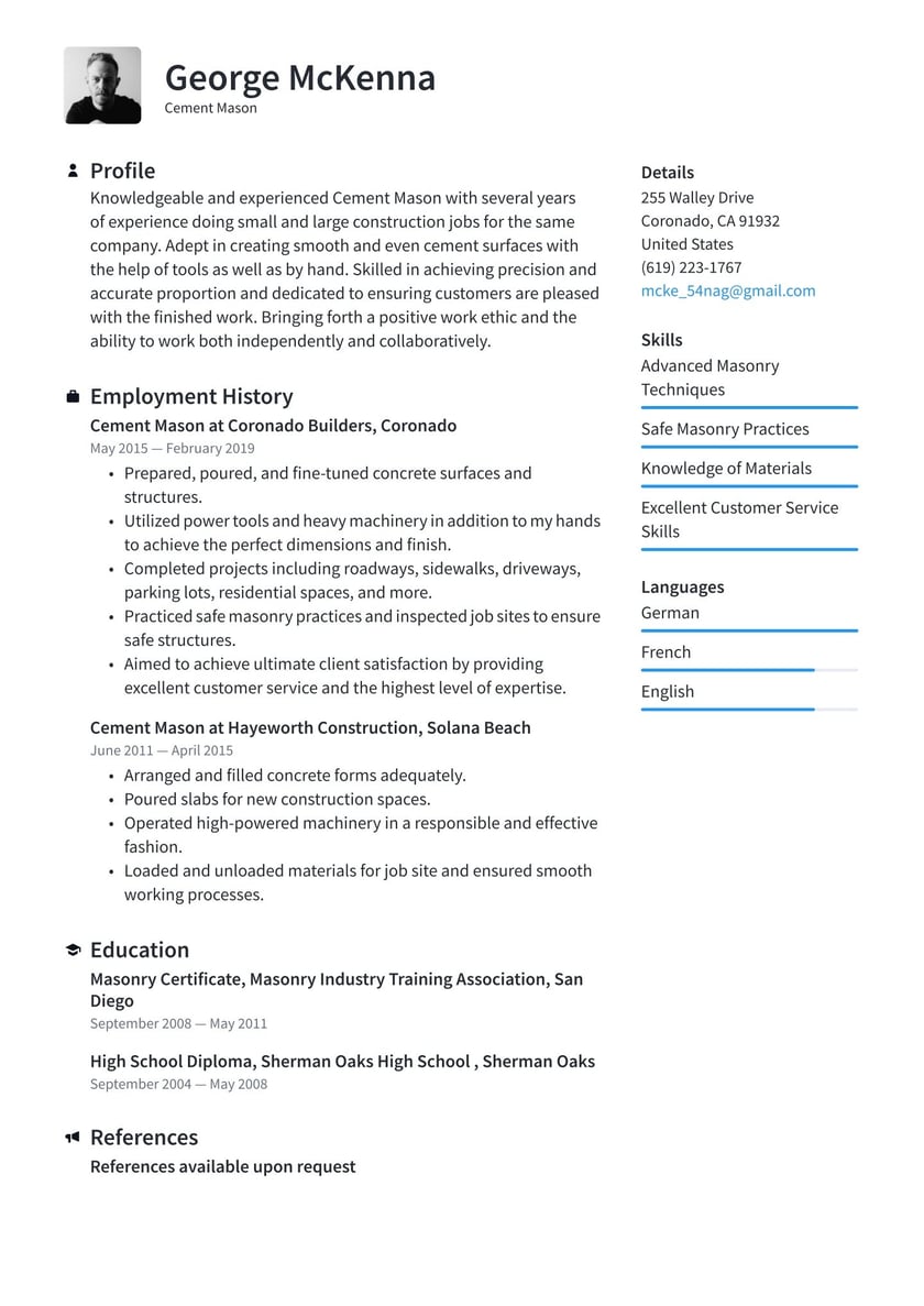 Cement Mason Resume Examples Writing Tips 2021 Free Guide