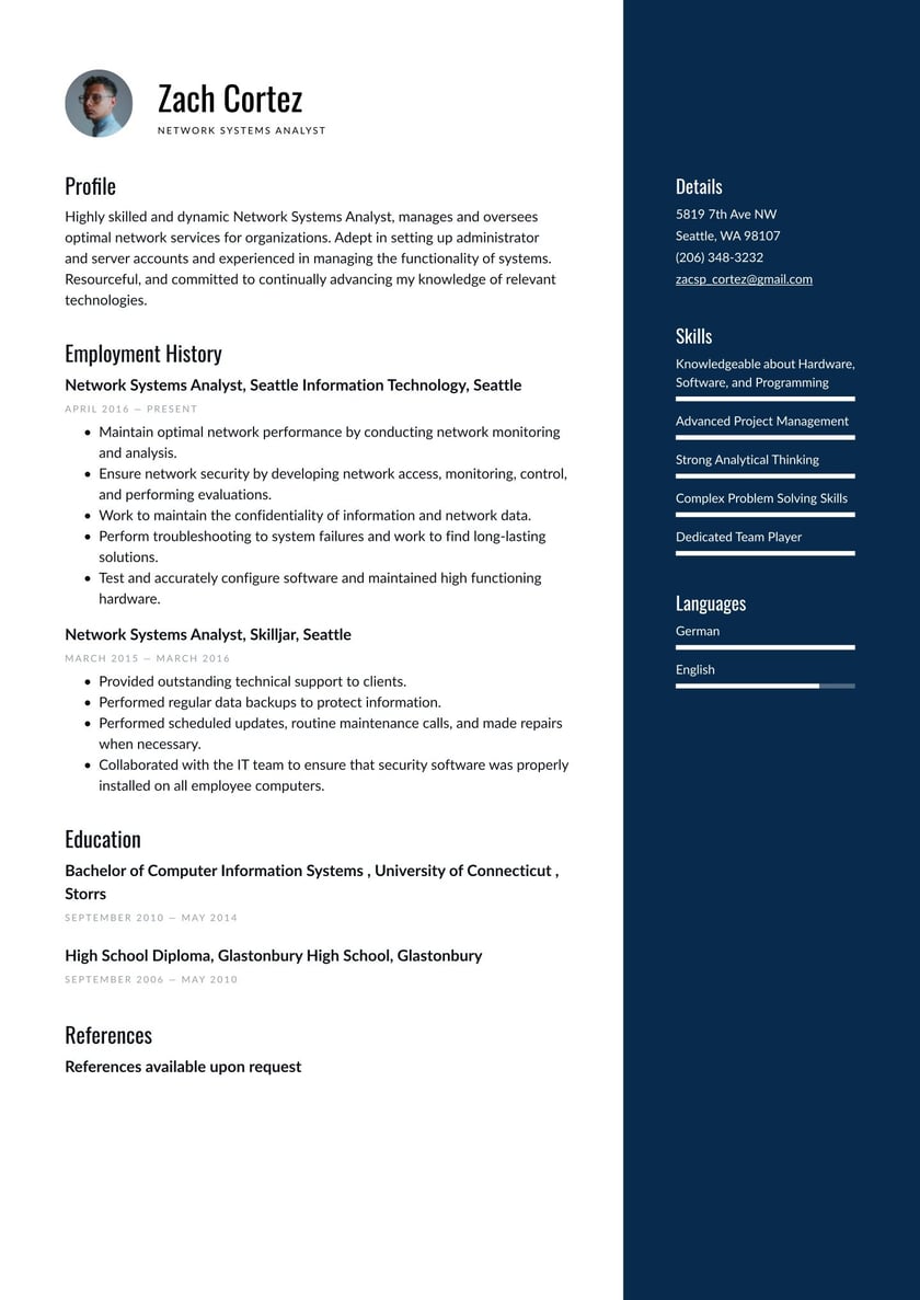 Network Systems Analyst Resume Examples Writing Tips 2021 Free
