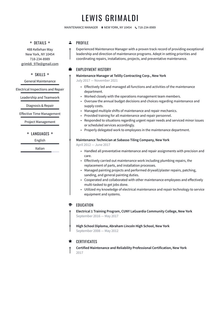 Maintenance and repair Resume Examples & Writing tips 2022 (Free