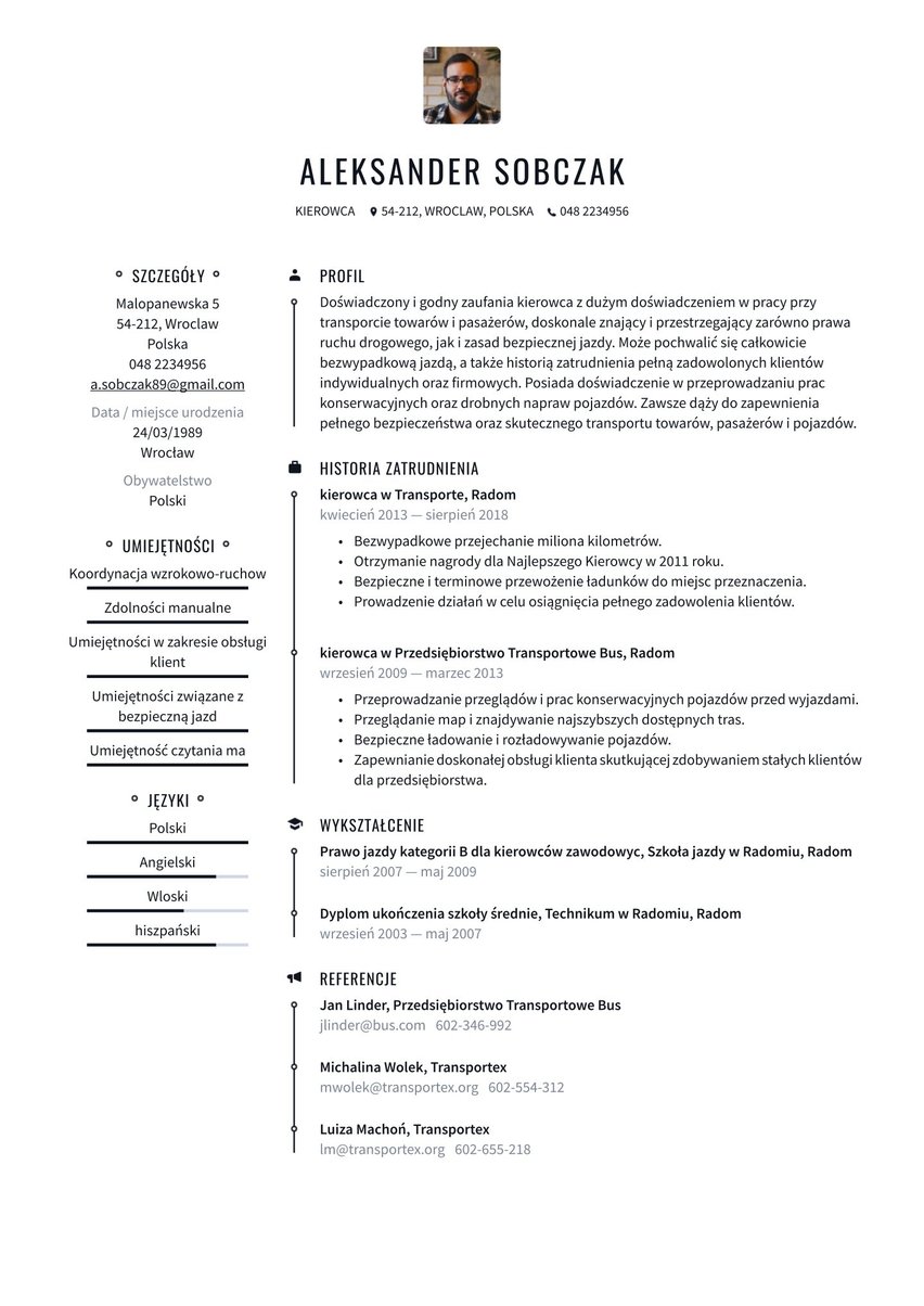 Nowy Jork resume template