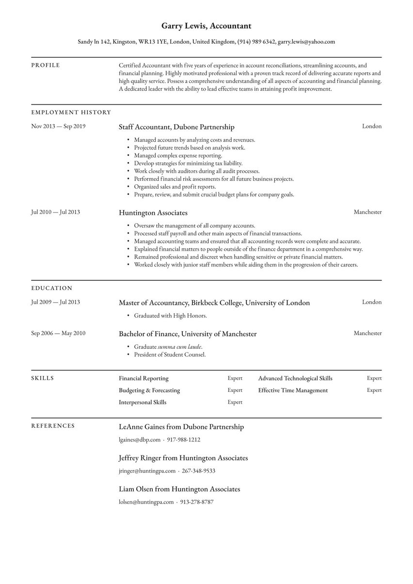 London resume template