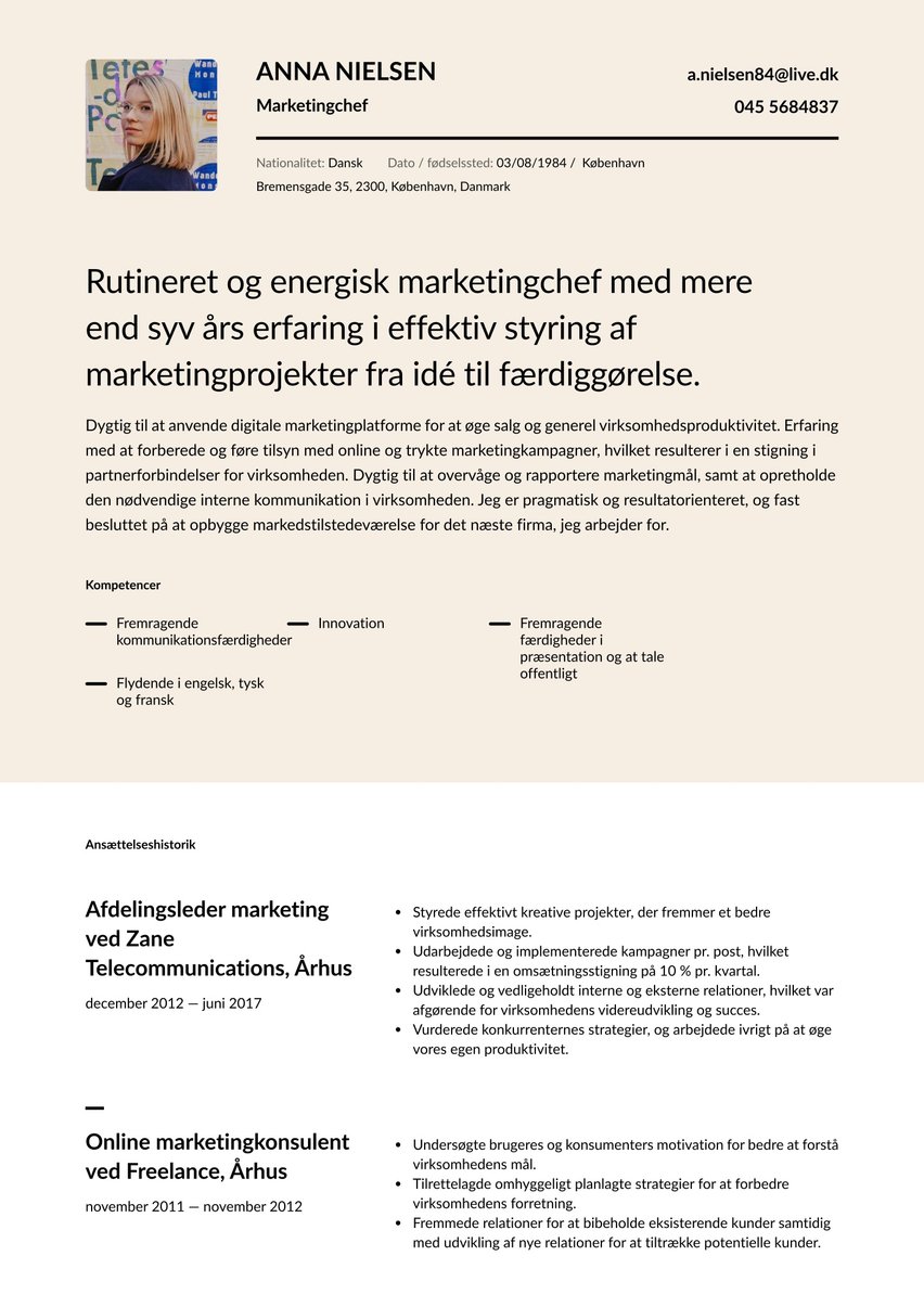 København resume template