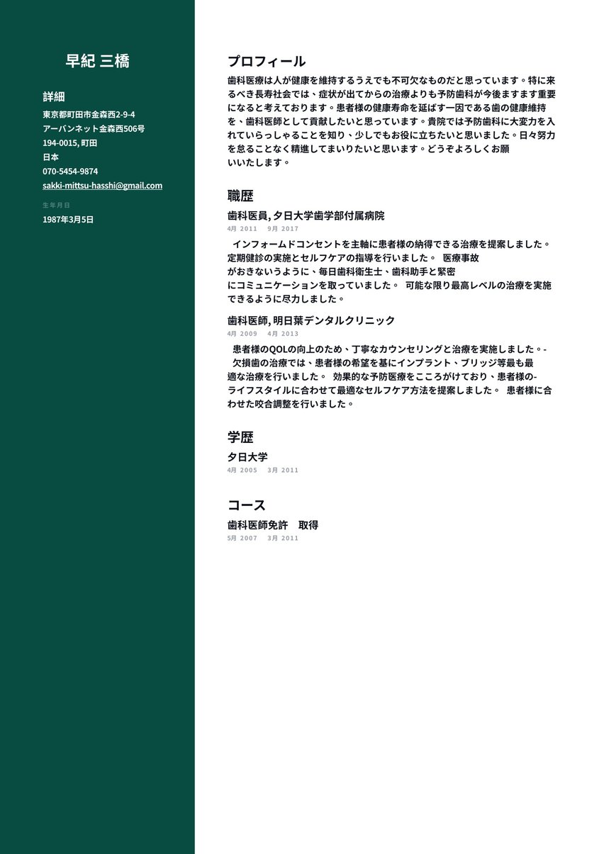 ダブリン resume template