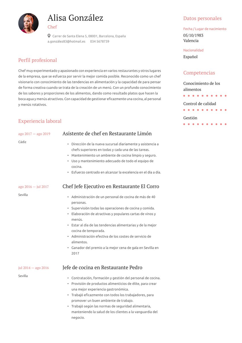 Barcelona resume template