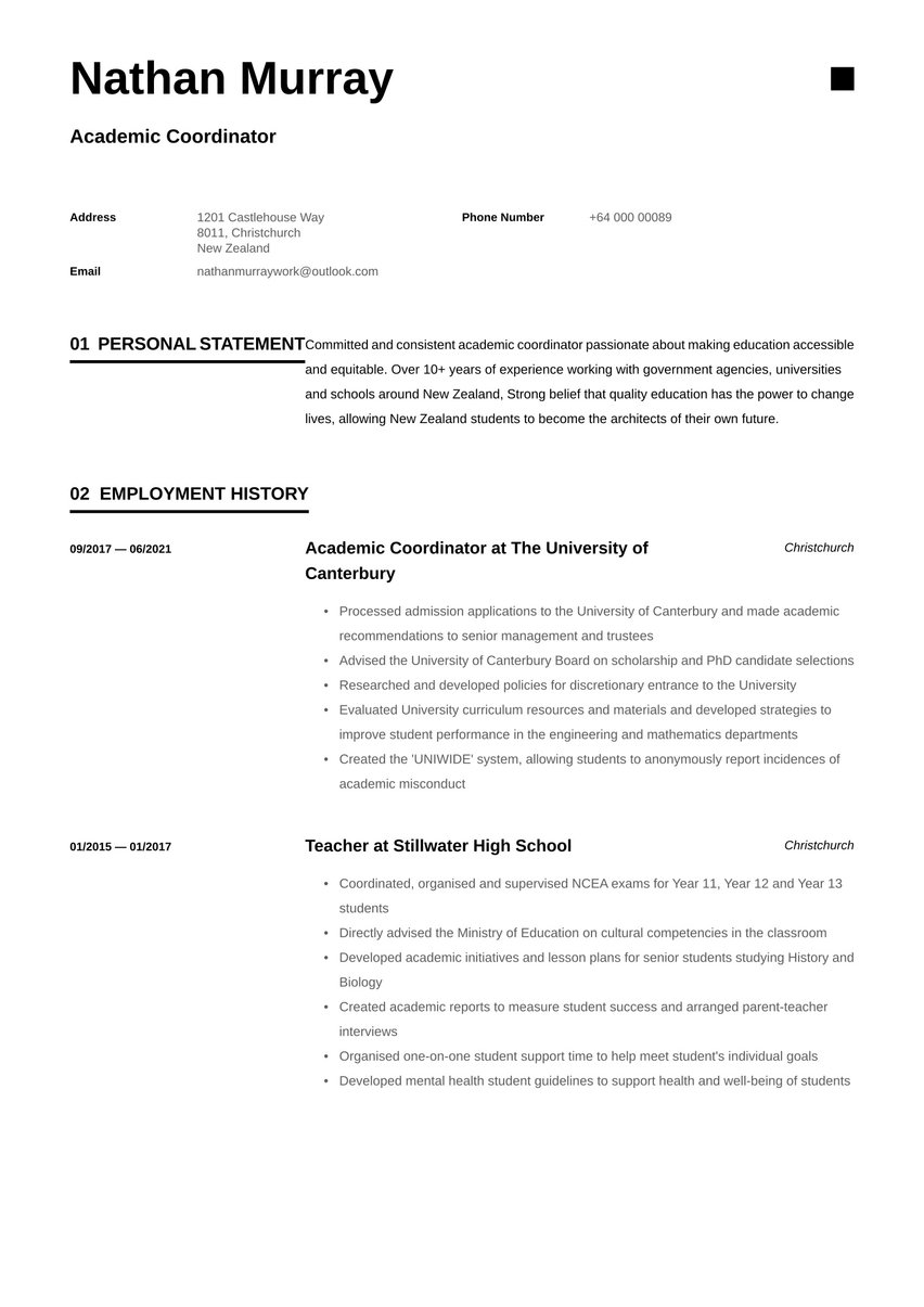 Academic Cv Curriculum Vitae Template Examples For 2022