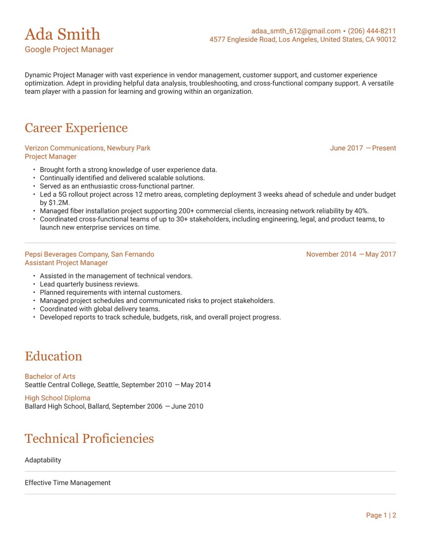 Prague resume template