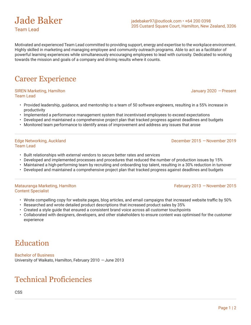 Prague resume template