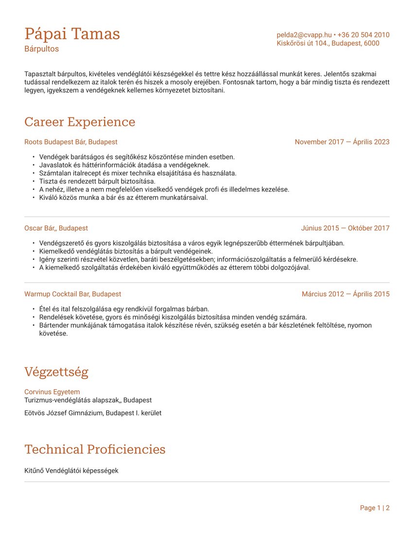 Prága resume template