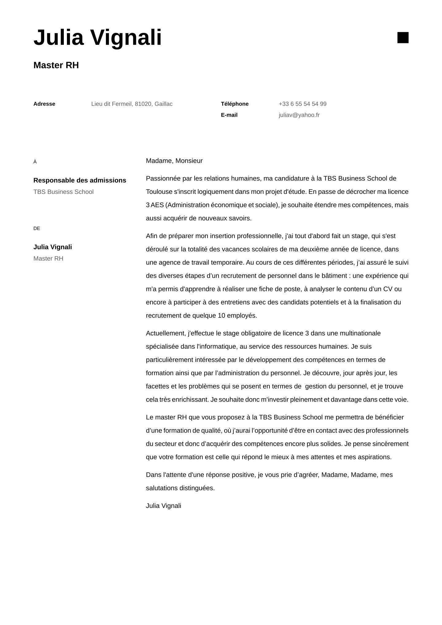 Exemple de lettre de motivation pour master RH (gratuit)  cvapp.fr