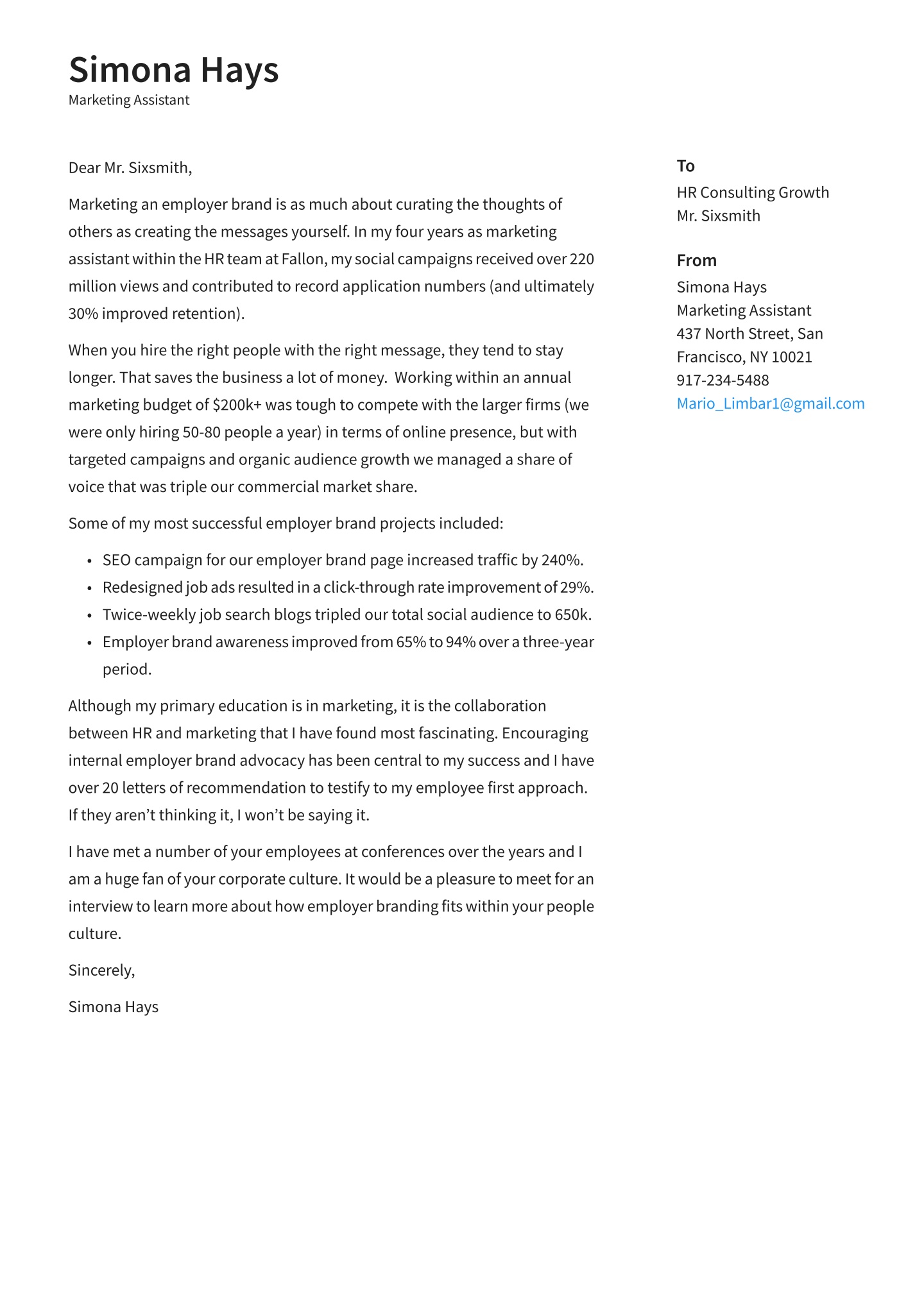 Marketing Assistant Cover Letter Sample Tips Resume Genius Covering