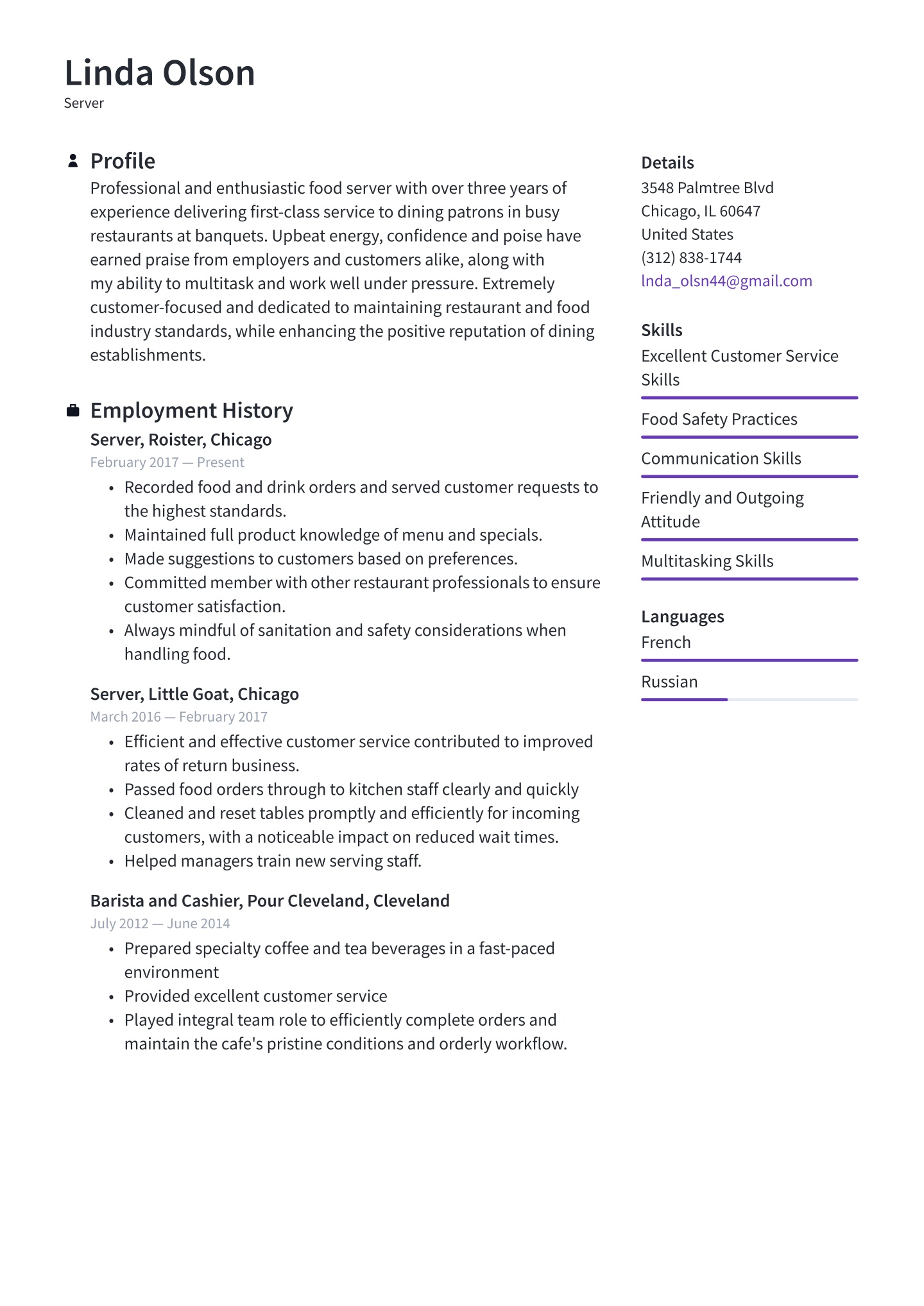Server Resume Examples & Templates (2025) · Resume.io